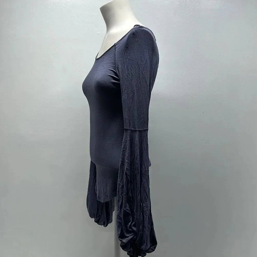 Free People To The Tropics Top Blouse Long Sleeve Tee Shirt Blue New Size Small - Picture 7 of 11